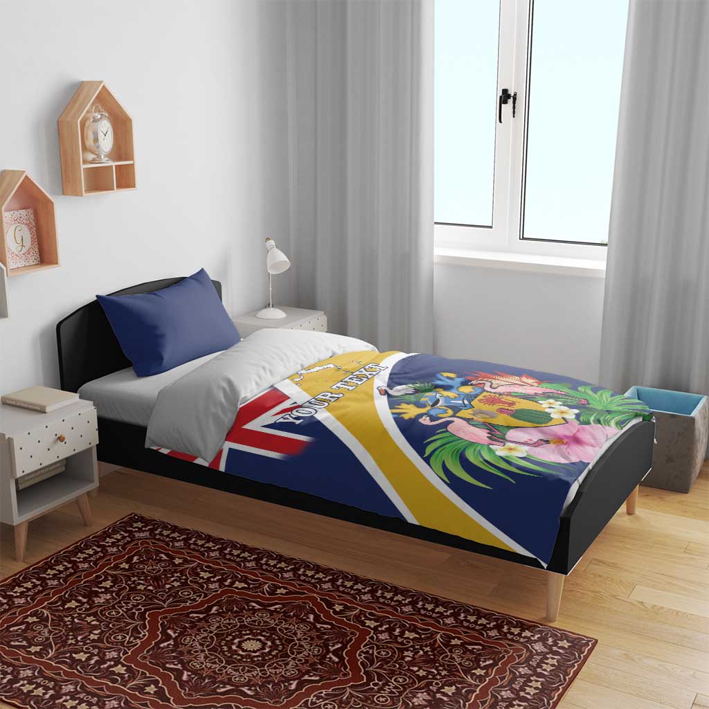 Personalised Turks And Caicos Islands Bedding Set Coat Of Arms Tropical Flower - Wonder Print Shop