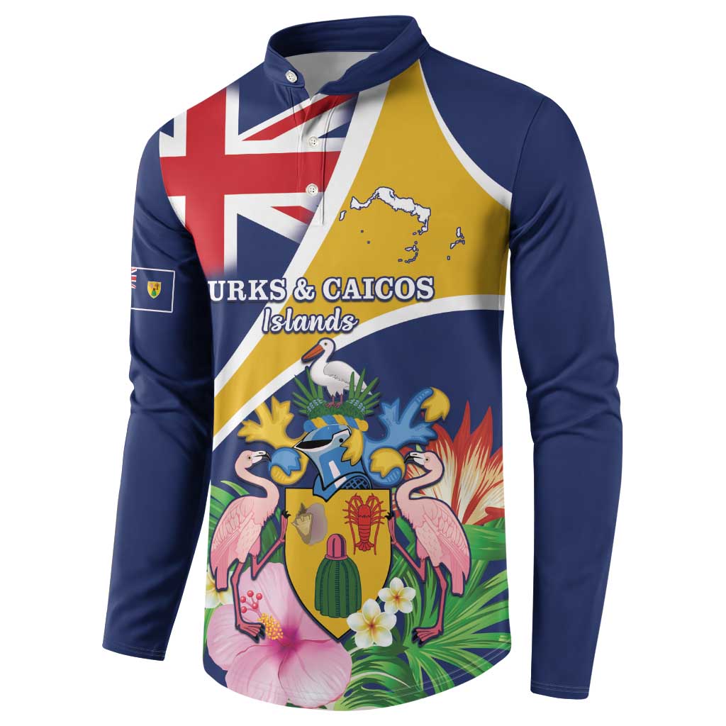 Personalised Turks And Caicos Islands Button Sweatshirt Coat Of Arms Tropical Flower - Wonder Print Shop