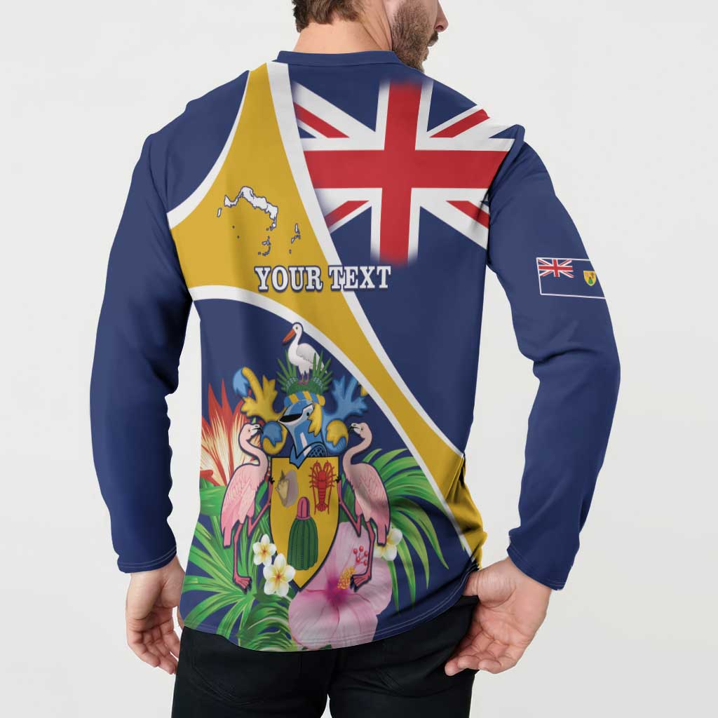 Personalised Turks And Caicos Islands Button Sweatshirt Coat Of Arms Tropical Flower - Wonder Print Shop