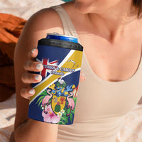 Personalised Turks And Caicos Islands 4 in 1 Can Cooler Tumbler Coat Of Arms Tropical Flower - Wonder Print Shop
