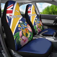Personalised Turks And Caicos Islands Car Seat Cover Coat Of Arms Tropical Flower - Wonder Print Shop