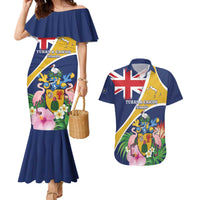 Personalised Turks And Caicos Islands Couples Matching Mermaid Dress and Hawaiian Shirt Coat Of Arms Tropical Flower - Wonder Print Shop