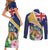 Personalised Turks And Caicos Islands Couples Matching Short Sleeve Bodycon Dress and Long Sleeve Button Shirt Coat Of Arms Tropical Flower - Wonder Print Shop