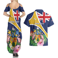 Personalised Turks And Caicos Islands Couples Matching Summer Maxi Dress and Hawaiian Shirt Coat Of Arms Tropical Flower - Wonder Print Shop