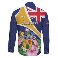Personalised Turks And Caicos Islands Family Matching Off The Shoulder Long Sleeve Dress and Hawaiian Shirt Coat Of Arms Tropical Flower - Wonder Print Shop