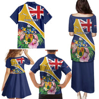 Personalised Turks And Caicos Islands Family Matching Puletasi and Hawaiian Shirt Coat Of Arms Tropical Flower - Wonder Print Shop