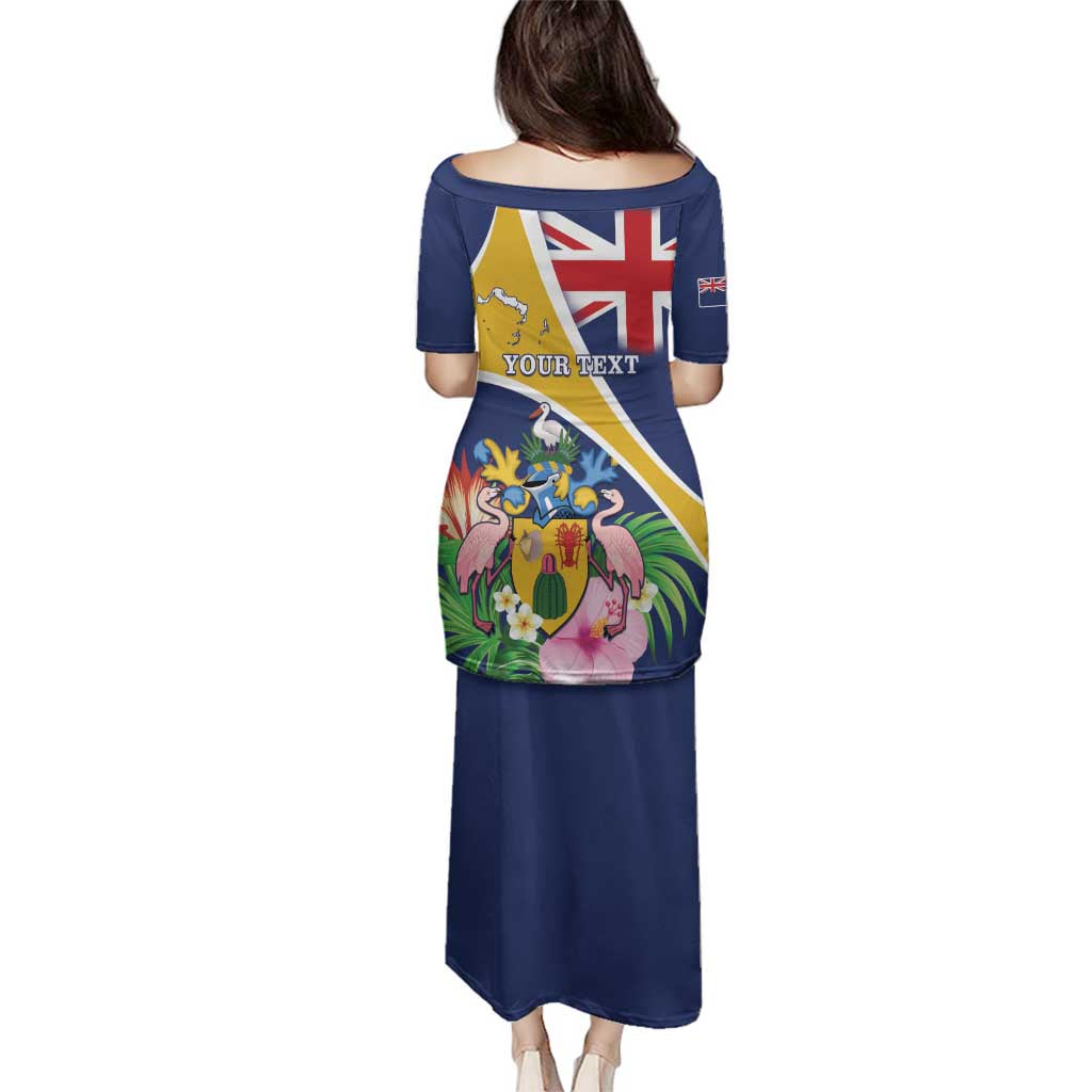 Personalised Turks And Caicos Islands Family Matching Puletasi and Hawaiian Shirt Coat Of Arms Tropical Flower - Wonder Print Shop