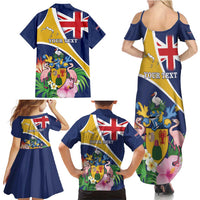 Personalised Turks And Caicos Islands Family Matching Summer Maxi Dress and Hawaiian Shirt Coat Of Arms Tropical Flower - Wonder Print Shop