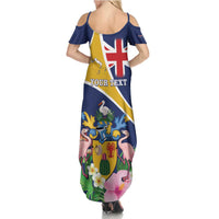 Personalised Turks And Caicos Islands Family Matching Summer Maxi Dress and Hawaiian Shirt Coat Of Arms Tropical Flower - Wonder Print Shop