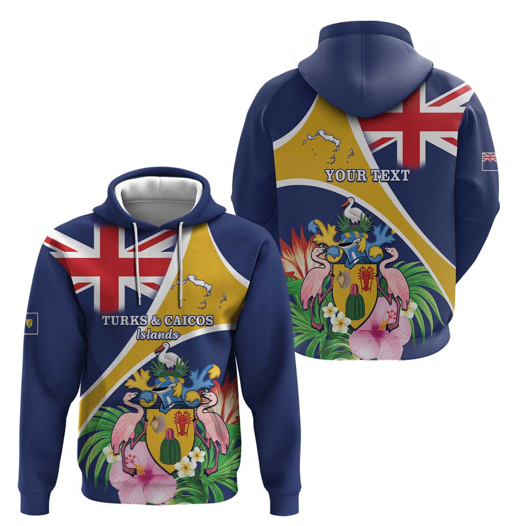 Personalised Turks And Caicos Islands Hoodie Coat Of Arms Tropical Flower - Wonder Print Shop