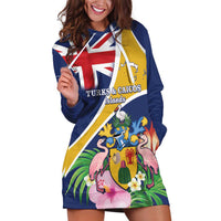 Personalised Turks And Caicos Islands Hoodie Dress Coat Of Arms Tropical Flower - Wonder Print Shop