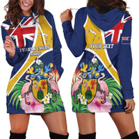 Personalised Turks And Caicos Islands Hoodie Dress Coat Of Arms Tropical Flower - Wonder Print Shop