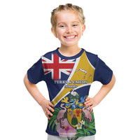 Personalised Turks And Caicos Islands Kid T Shirt Coat Of Arms Tropical Flower - Wonder Print Shop