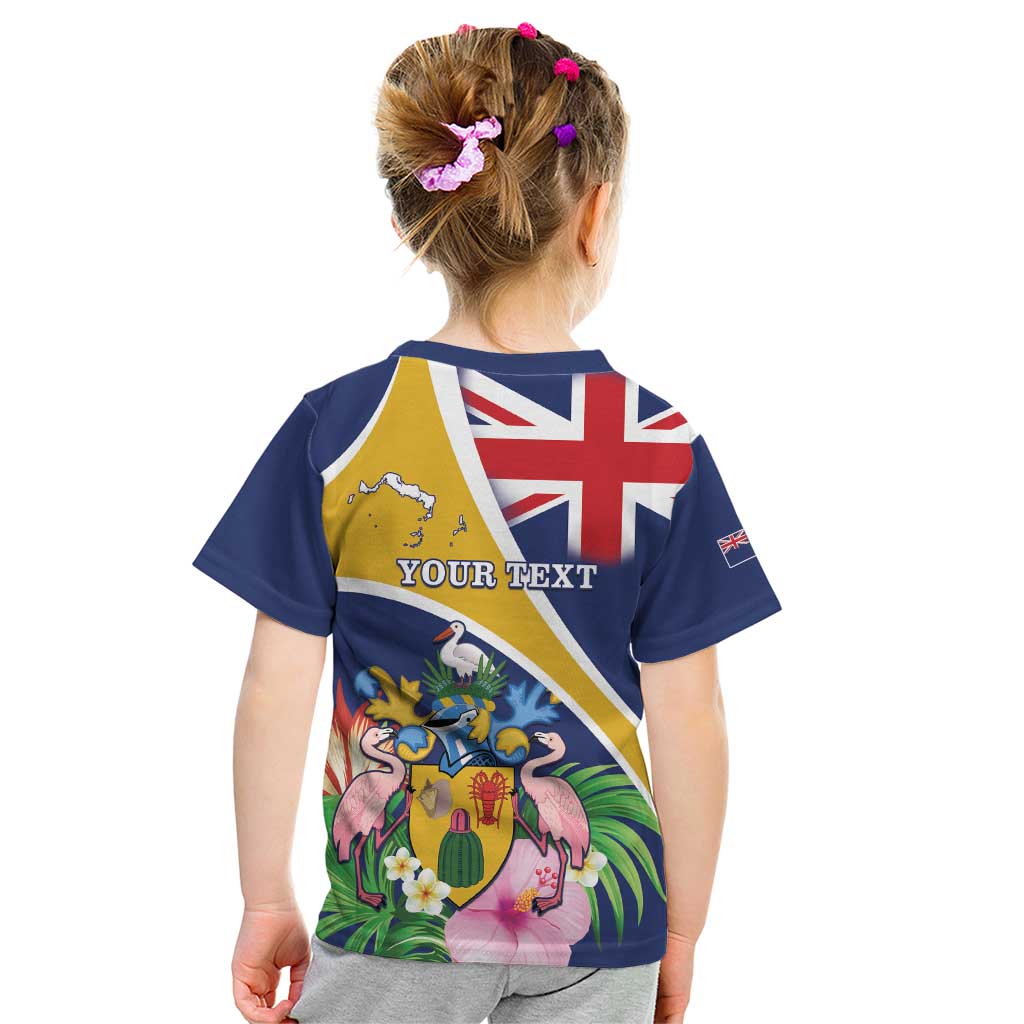 Personalised Turks And Caicos Islands Kid T Shirt Coat Of Arms Tropical Flower - Wonder Print Shop