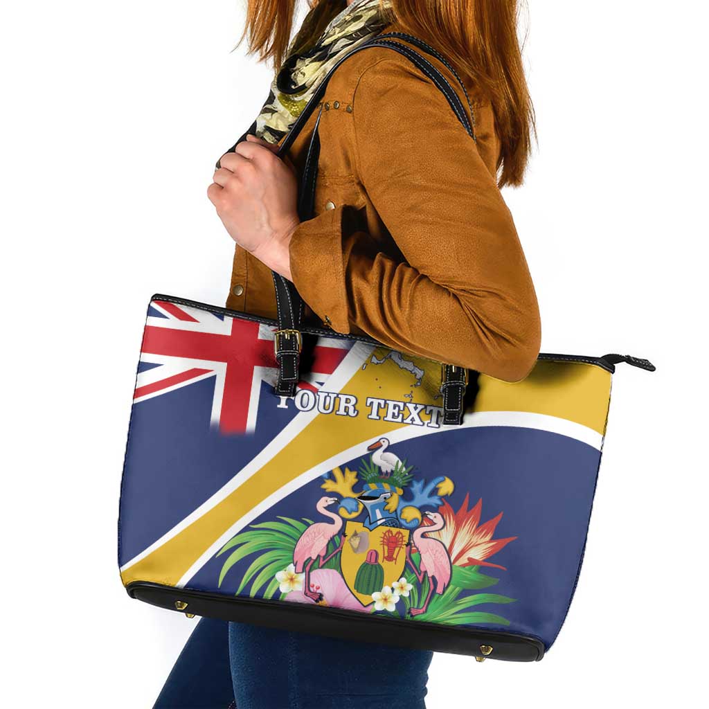 Personalised Turks And Caicos Islands Leather Tote Bag Coat Of Arms Tropical Flower - Wonder Print Shop