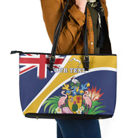 Personalised Turks And Caicos Islands Leather Tote Bag Coat Of Arms Tropical Flower - Wonder Print Shop