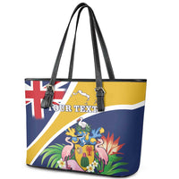 Personalised Turks And Caicos Islands Leather Tote Bag Coat Of Arms Tropical Flower - Wonder Print Shop
