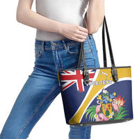 Personalised Turks And Caicos Islands Leather Tote Bag Coat Of Arms Tropical Flower - Wonder Print Shop