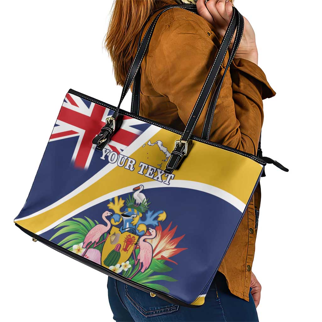 Personalised Turks And Caicos Islands Leather Tote Bag Coat Of Arms Tropical Flower - Wonder Print Shop