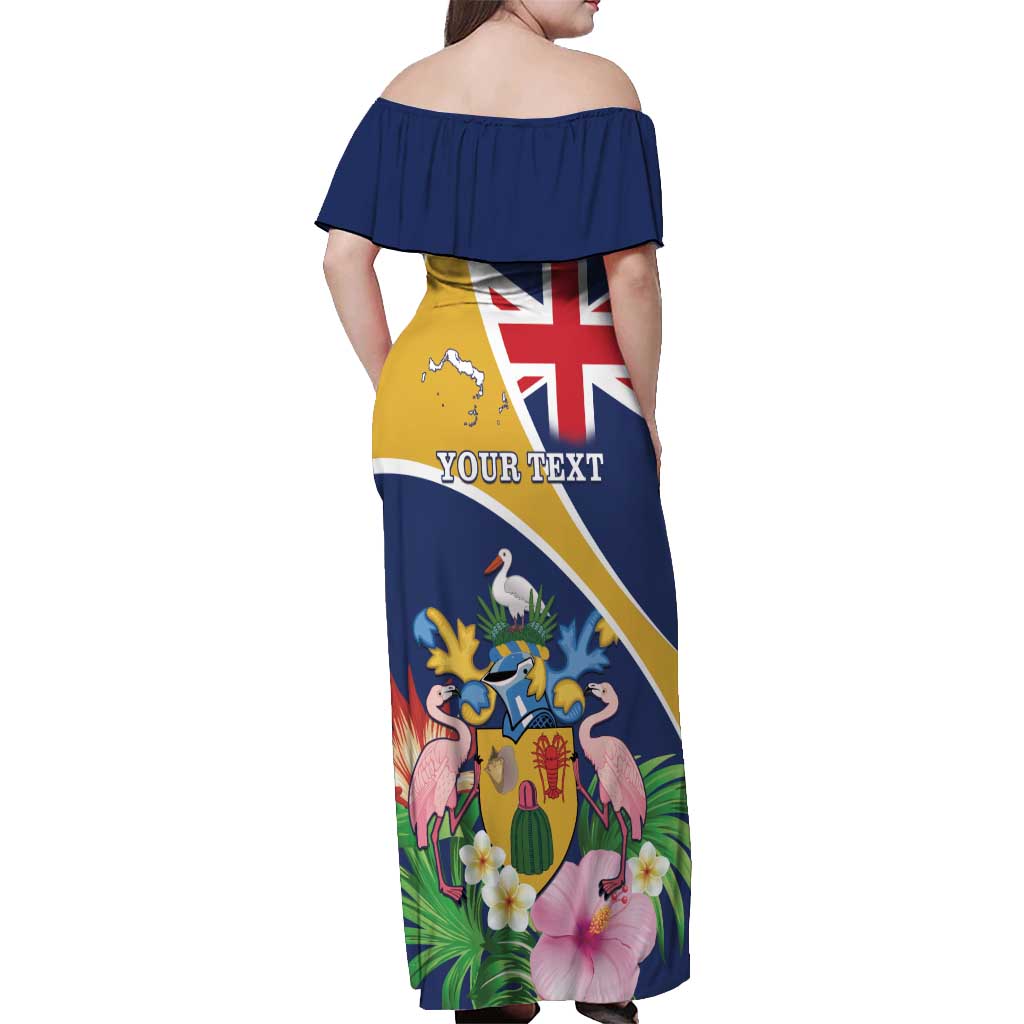 Personalised Turks And Caicos Islands Off Shoulder Maxi Dress Coat Of Arms Tropical Flower - Wonder Print Shop