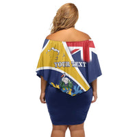 Personalised Turks And Caicos Islands Off Shoulder Short Dress Coat Of Arms Tropical Flower - Wonder Print Shop