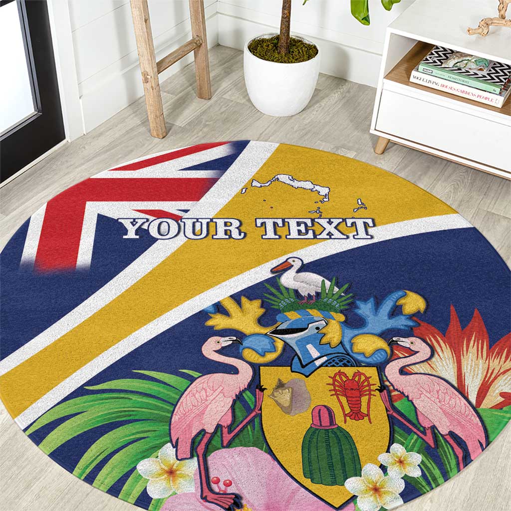 Personalised Turks And Caicos Islands Round Carpet Coat Of Arms Tropical Flower