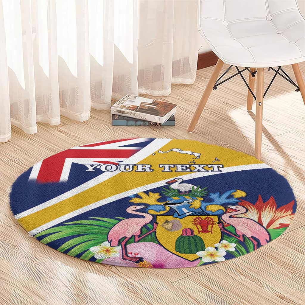 Personalised Turks And Caicos Islands Round Carpet Coat Of Arms Tropical Flower