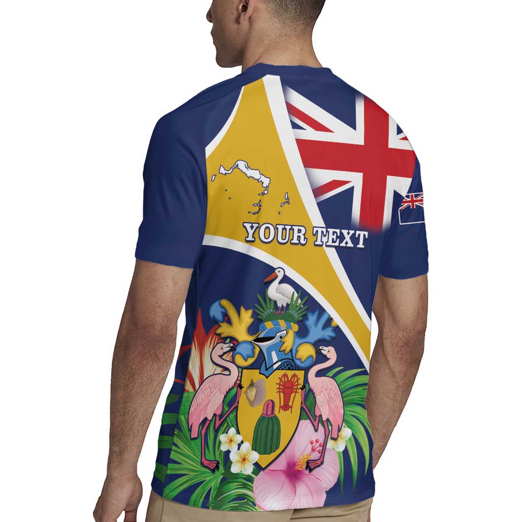 Personalised Turks And Caicos Islands Rugby Jersey Coat Of Arms Tropical Flower - Wonder Print Shop