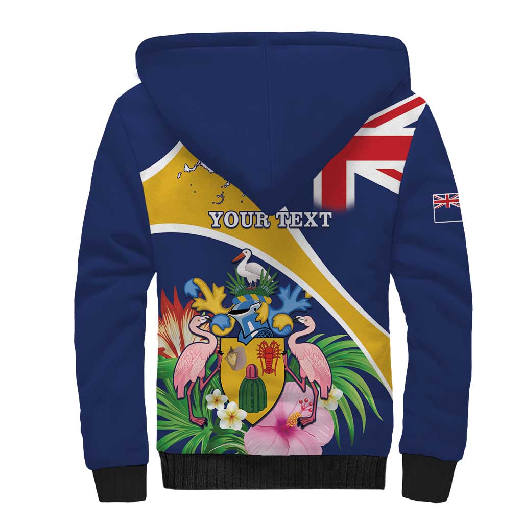 Personalised Turks And Caicos Islands Sherpa Hoodie Coat Of Arms Tropical Flower - Wonder Print Shop