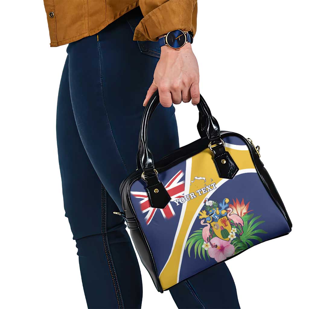 Personalised Turks And Caicos Islands Shoulder Handbag Coat Of Arms Tropical Flower