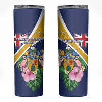 Personalised Turks And Caicos Islands Skinny Tumbler Coat Of Arms Tropical Flower - Wonder Print Shop