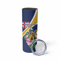 Personalised Turks And Caicos Islands Skinny Tumbler Coat Of Arms Tropical Flower - Wonder Print Shop
