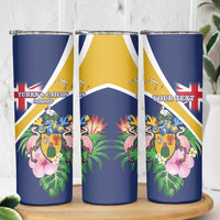 Personalised Turks And Caicos Islands Skinny Tumbler Coat Of Arms Tropical Flower - Wonder Print Shop