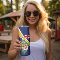 Personalised Turks And Caicos Islands Skinny Tumbler Coat Of Arms Tropical Flower - Wonder Print Shop