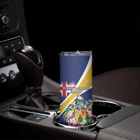 Personalised Turks And Caicos Islands Skinny Tumbler Coat Of Arms Tropical Flower - Wonder Print Shop