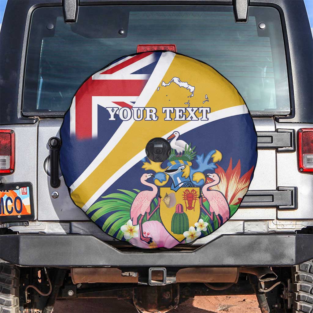 Personalised Turks And Caicos Islands Spare Tire Cover Coat Of Arms Tropical Flower - Wonder Print Shop