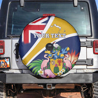 Personalised Turks And Caicos Islands Spare Tire Cover Coat Of Arms Tropical Flower - Wonder Print Shop