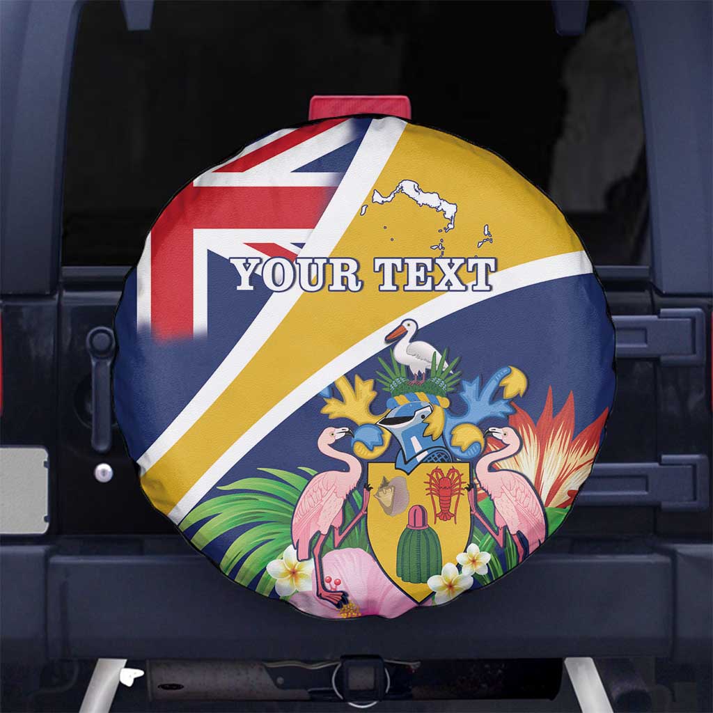 Personalised Turks And Caicos Islands Spare Tire Cover Coat Of Arms Tropical Flower - Wonder Print Shop