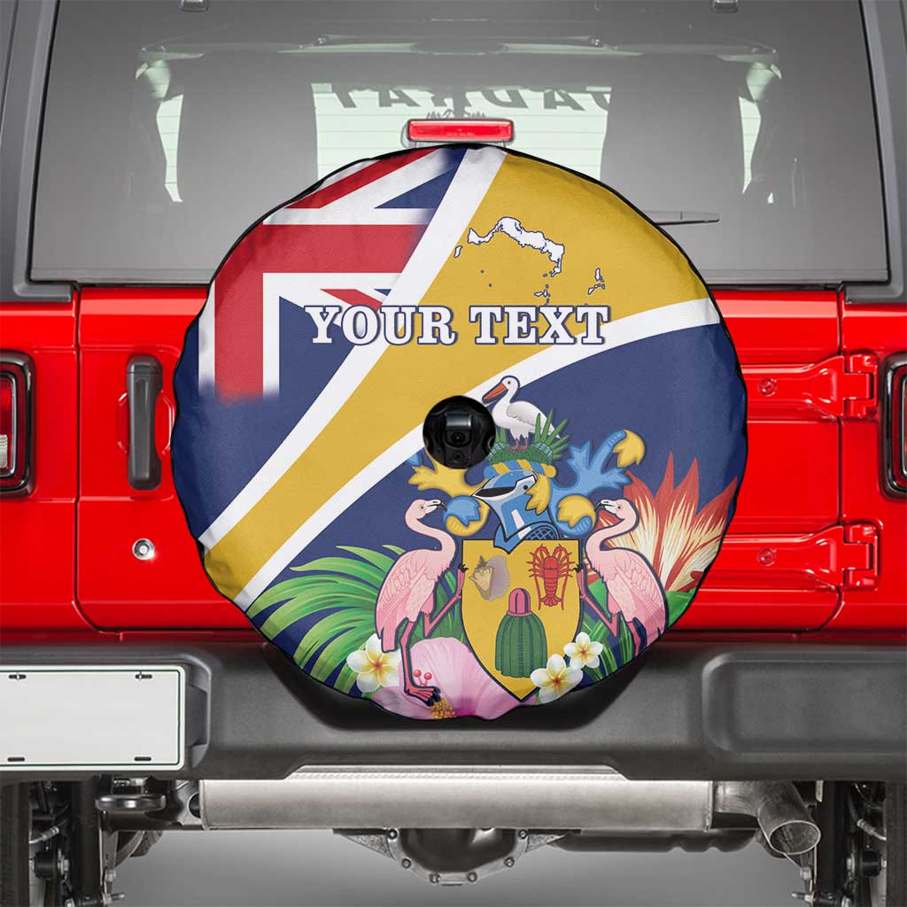 Personalised Turks And Caicos Islands Spare Tire Cover Coat Of Arms Tropical Flower - Wonder Print Shop
