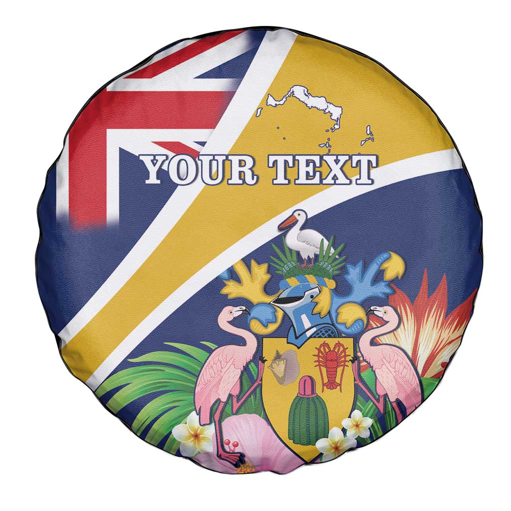 Personalised Turks And Caicos Islands Spare Tire Cover Coat Of Arms Tropical Flower - Wonder Print Shop