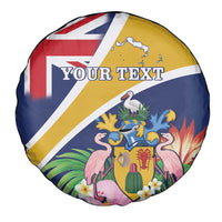 Personalised Turks And Caicos Islands Spare Tire Cover Coat Of Arms Tropical Flower - Wonder Print Shop