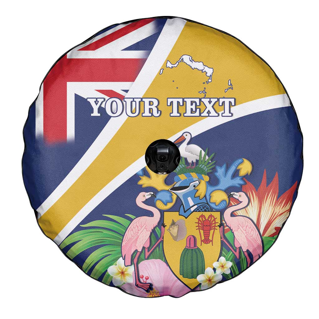 Personalised Turks And Caicos Islands Spare Tire Cover Coat Of Arms Tropical Flower - Wonder Print Shop