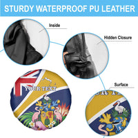 Personalised Turks And Caicos Islands Spare Tire Cover Coat Of Arms Tropical Flower - Wonder Print Shop