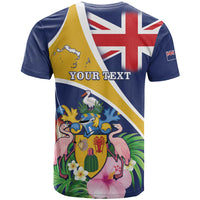 Personalised Turks And Caicos Islands T Shirt Coat Of Arms Tropical Flower - Wonder Print Shop