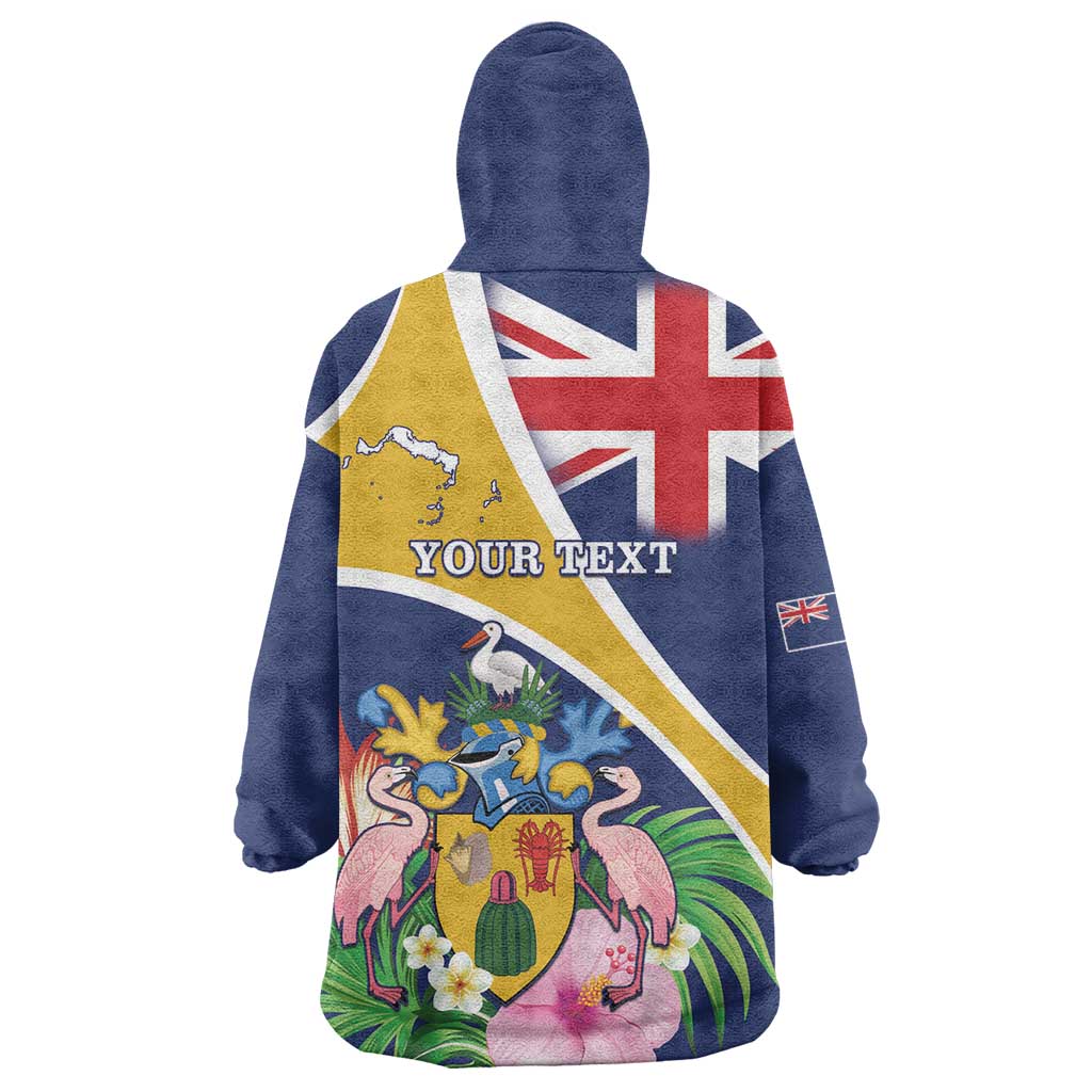 Personalised Turks And Caicos Islands Wearable Blanket Hoodie Coat Of Arms Tropical Flower - Wonder Print Shop