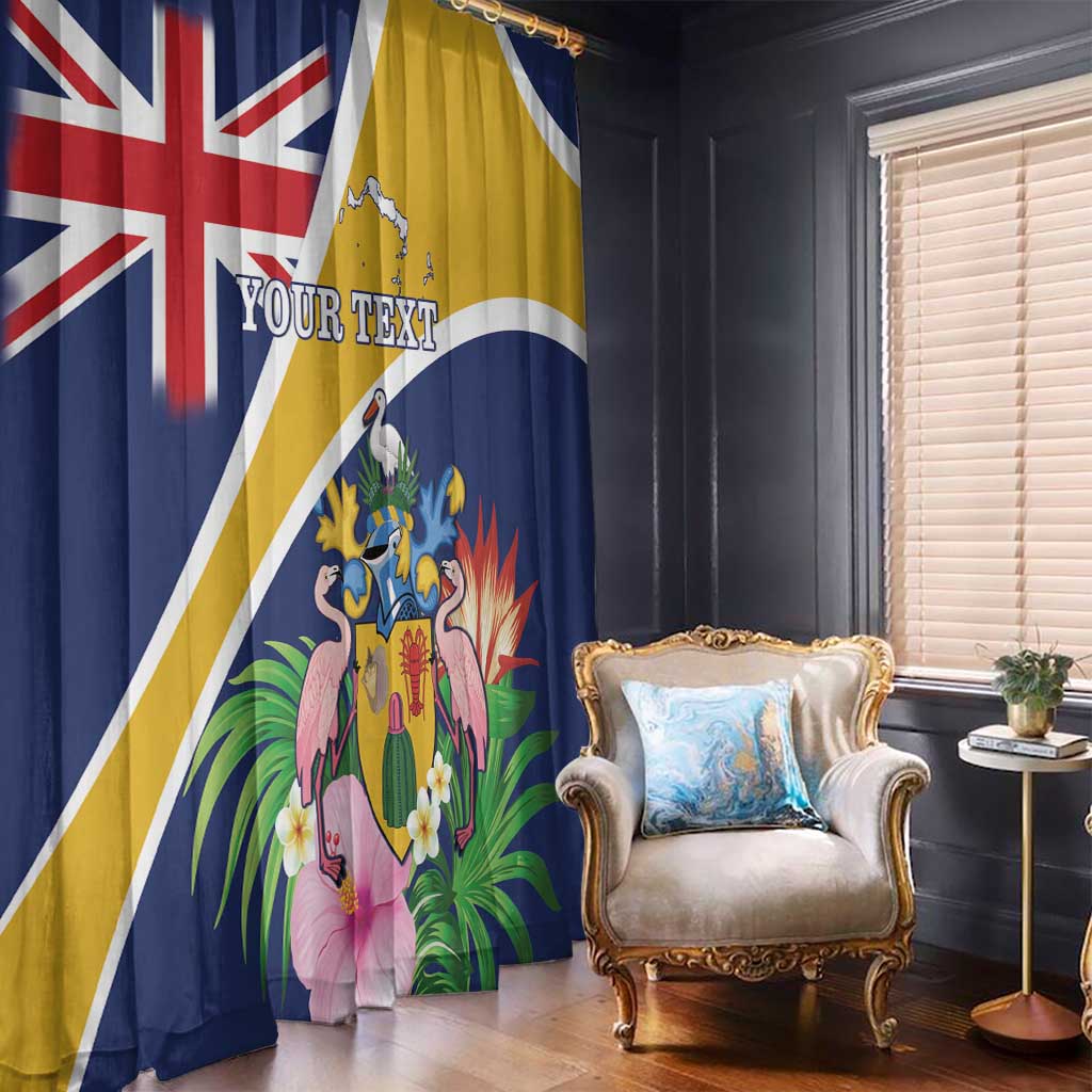 Personalised Turks And Caicos Islands Window Curtain Coat Of Arms Tropical Flower - Wonder Print Shop