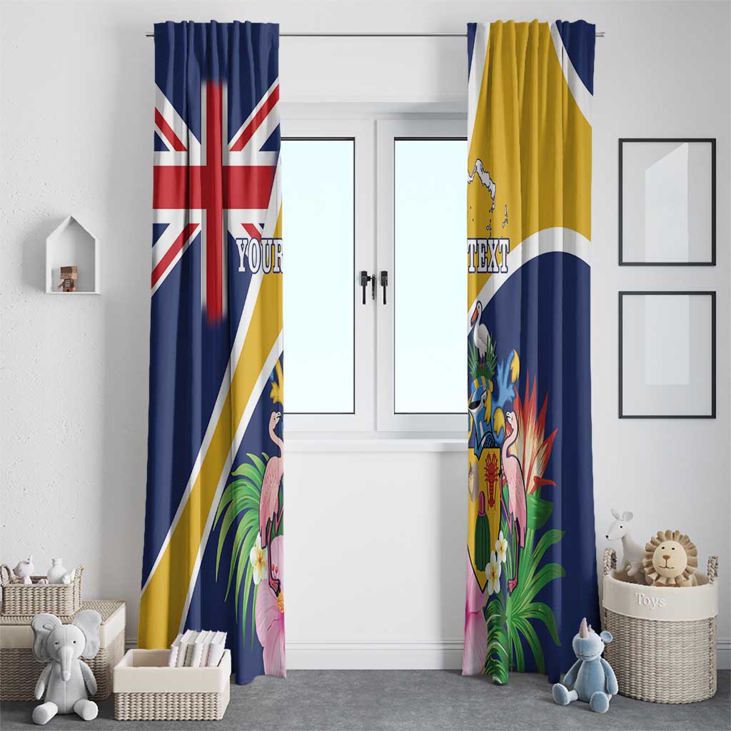 Personalised Turks And Caicos Islands Window Curtain Coat Of Arms Tropical Flower - Wonder Print Shop