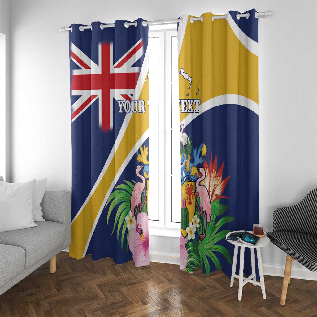 Personalised Turks And Caicos Islands Window Curtain Coat Of Arms Tropical Flower - Wonder Print Shop