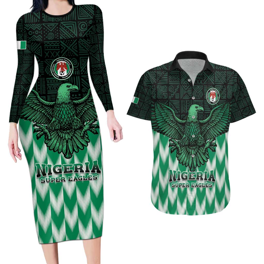 Custom Nigeria Football Couples Matching Long Sleeve Bodycon Dress and Hawaiian Shirt Go Super Eagles Sporty Style - Wonder Print Shop