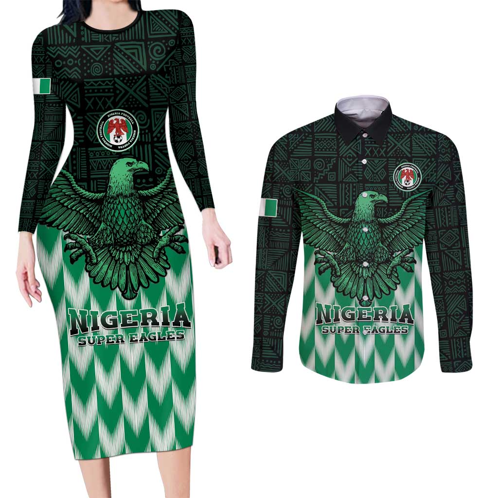 Custom Nigeria Football Couples Matching Long Sleeve Bodycon Dress and Long Sleeve Button Shirt Go Super Eagles Sporty Style - Wonder Print Shop